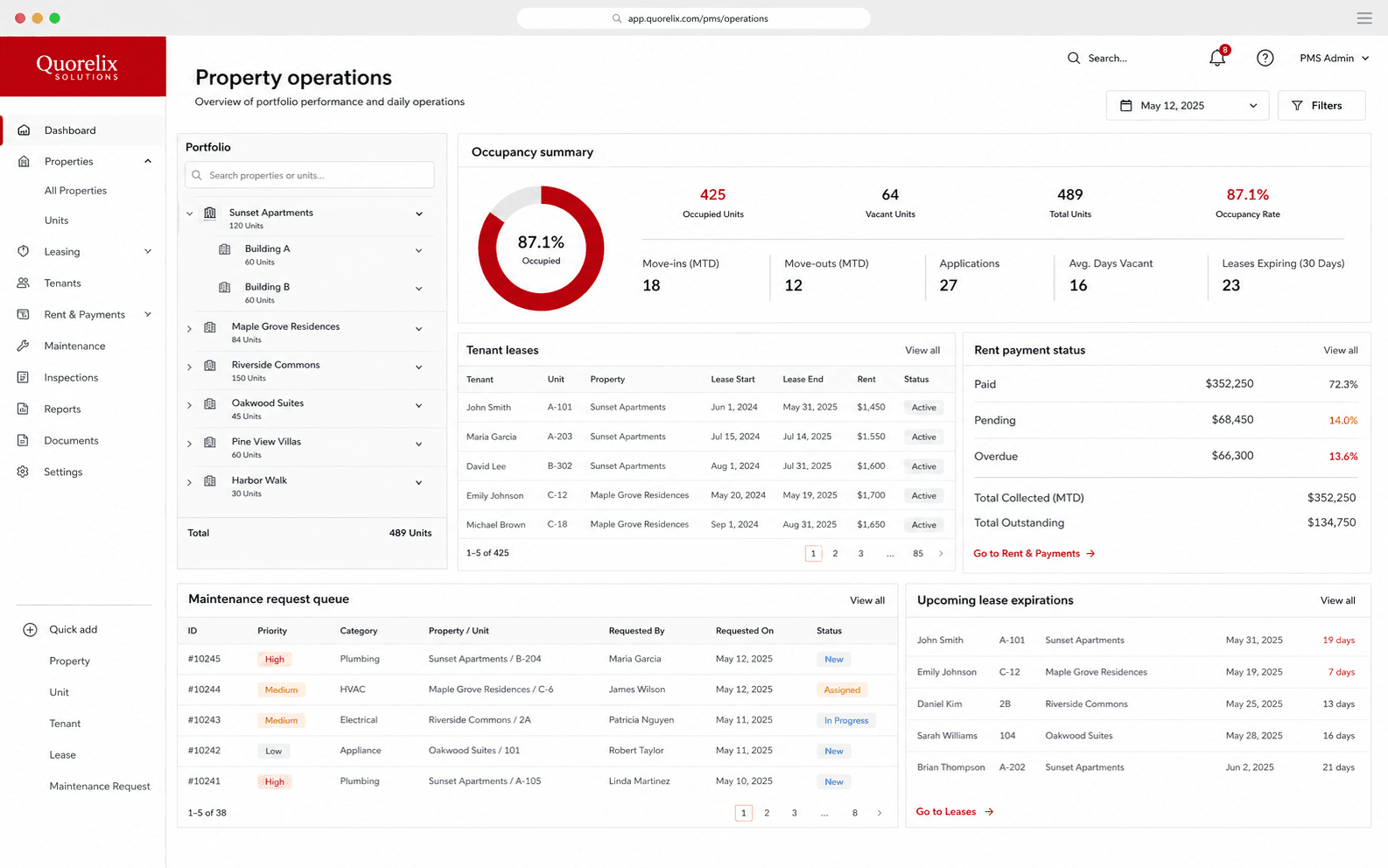 Property Management System interface demonstration